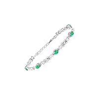 Stunning Emerald & Diamond Love Knot Tennis Bracelet Set in Sterling Silver - Adjustable to fit 7
