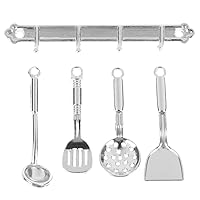 AirAds Dollhouse Kitchen 1/12 Miniature Stainless Cooking Utensils Spoon Spatula Dipper Masher Fork (Set 4)