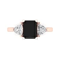 3.0 carat Emerald cut 3 stone Solitaire Genuine Natural Black Onyx Proposal Wedding Anniversary Bridal Ring 18K Rose Gold