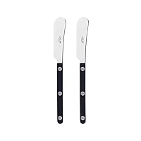 Set of 2 Spreader Knives 5.5 inches - Bistrot Collection - Perfect for Butter, Tapenades, Spreads - Stainless Steel & Nylon - Dishwasher Safe - Black - Brilliant Finish