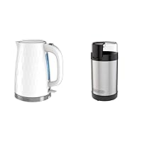 BLACK+DECKER Honeycomb Collection Rapid Boil 1.7L Electric Cordless Kettle with Premium Textured Finish, White, KE1560W & Grinder One Touch Push-Button Control, 2/3 Cup Coffee Bean Capacity