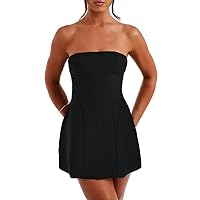 Elegant Strapless Short Dresses for Women Summer Sexy Slim Black Party Graduation Prom