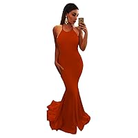 Women's Satin Mermaid Evening Prom Dresses Sweep Train Backless Formal Ball Gowns
