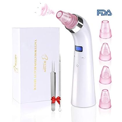 Blackhead Remover,MayBeau Rechargeable Blackhead Vacuum Removal Tool with 4 Replaceable Suction Heads and 2 Blackhead Extractor, Electric Comedo Suction Machine for All Types of Skins