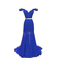 Two Pieces Lace Mermaid Prom Evening Dresses Off Shoulders Chiffon 2024 Backless