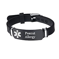 Personalized Custom Silicone Medical Alert Allergy Awareness Bracelet for Kids Women Men,Name Disease Allergies ICE Engraved Emergency ID Wristband Bangle for Teen,Son,Daughter,Grandparent