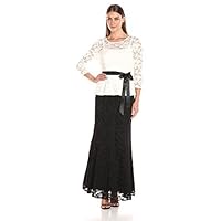 Women's 3/4 Sleeve Two Tone Peplum Lace Gown
