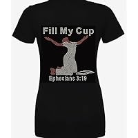 Fill My Cup Woman Kneeling Down Ephesians 3:19 (with Bible) Religious Rhinestone Transfer Bling Iron on for Shirt