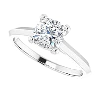 1.00 CT Cushion Colorless Moissanite Engagement Ring, Wedding Bridal Ring Set, Eternity Sterling Silver Solid Diamond Solitaire 4-Prong Anniversary Promise Ring for Her