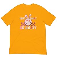 Don’t Worry Be Hoppy Retro Easter Chess Board Checkered Pattern Vintage Style Tee Shirt