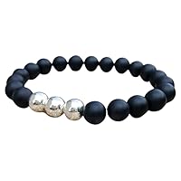 Unisex Bracelet 10mm Natural Gemstone Matte Black Onyx Round shape Smooth cut beads 7 inch stretchable bracelet for men & women. | STBR_05310