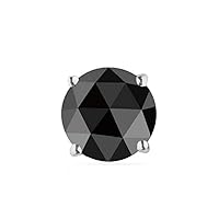Round Rose Cut Black Diamond Men's Stud Earrings AA Quality in 14K White Gold Available in Small to Large Sizes