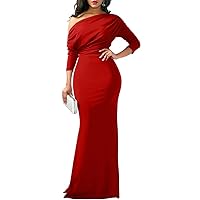 YMDUCH Women's Sexy Elegant Long Sleeve Off Shoulder Bodycon Long Evening Formal Dress