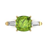 Clara Pucci 3.6 Cushion Baguette cut 3 stone Solitaire W/Accent Natural Peridot Anniversary Promise Engagement ring 18K Yellow Gold
