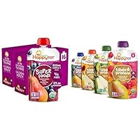 Happy Tot Organics Super Foods Stage 4, Pears, Blueberries & Beets (Pack of 16) & Stage 4 Fiber & Protein 4 Flavor Variety Pack (Pack of 16)