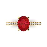 Clara Pucci 1.83ct Oval Cut Solitaire with accent Simulated Red Ruby Proposal Designer Anniversary Bridal Wedding Ring 14k Yellow Gold