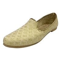 Mens Ethnic Designer Punjabi Jutti for Men Cream Gold Shoes Wedding Khussa Traditional Handmade Loafers
