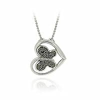 Jewelry Created Round Cut Black Diamond 925 Sterling Silver 14K White Gold Finish Diamond Accent Heart Butterfly Pendant Necklace for Women's & Girl's