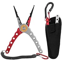 LIXADA Fishing Pliers Saltwater Aviation Aluminum with Sheath and Lanyard - Braid Cutters Split Ring Pliers Hook Remover Line Cutting Stainless Steel Jaw Fish Holder, Durable & Lightweight