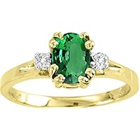 Sparkling Round Diamonds and Gorgeous Green Emerald Set in this Classic Design Ring in 14K Yellow Gold.