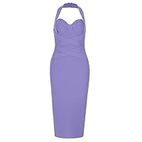 Halter Striped Bandage Dress L/Purple