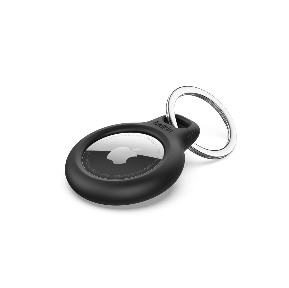 Belkin Apple AirTag Secure Holder with Key Ring - Durable, Scratch-Resistant Case with Open Face & Raised Edges - Protective AirTag Keychain Accessory for Keys, Pets, Luggage, & More - Black