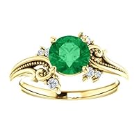 Filigree Emerald Ring 14k Gold, 1.5 CT Nature Inspired Green Emerald Diamond Wedding Ring, Floral Emerald Engagement Ring, May Birthstone Ring, Vintage Bridal Ring, Promise Ring, Perfact for Gift