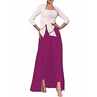 Jumpsuit Elegant Mother of the Bride Dress Square Neck Ankle Length 3/4 Length Sleeve Wedding Guest Dress 2024