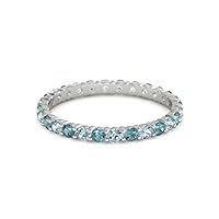 Carillon Aquamarine With London Blue Topaz Round 2.50 MM 925 Sterling Silver Women Stacking Ring