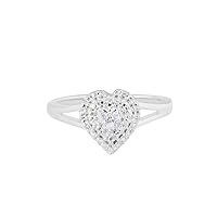 Natural White Diamonds Heart Design Ring In 925 Sterling Silver, 925 Stamp Jewelry, Gift For Women and Girls