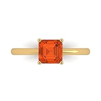Clara Pucci 1.0 carat Asscher Cut Solitaire Red Simulated Diamond Proposal Wedding Bridal Anniversary Ring 18K Yellow Gold