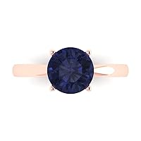 2.1 ct Round Cut Solitaire Simulated Blue Sapphire Classic Anniversary Promise Engagement ring 18K Rose Gold for Women