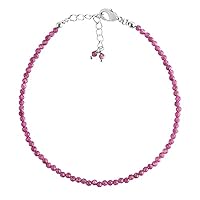 Natural Ruby 2-2.5mm Round Shape Faceted Cut Gemstone Beads 7 Inch Adjustable Silver Plated Clasp Bracelet For Men, Women. Natural Gemstone Link Bracelet. | Lcbr_05361