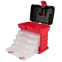 Portable Tool Box - Small Parts Organizer with Drawers and Customizable Compartments for Hardware, Fishing Tackle, Beads, or Crafts by Stalwart (Red)