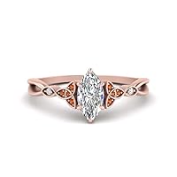 Choose Your Gemstone 14k Rose Gold Plated Marquise Shape Petite Engagement Ring Everyday Wedding Jewelry Handmade Gifts for Wife Celtic Knot Split Diamond CZ Birthstone Ring : US Size 4 to 12