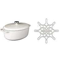 Lodge EC7OD13 Enameled Cast Iron Oval Dutch Oven, 7-Quart, Oyster White and Lodge EC8ST13 Enameled Cast Iron, 8 Inch, Oyster Trivet