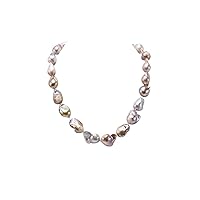 JYX Pearl Station Necklace 12-20mm Natural Champagne Baroque Freshwater Cultured Pearl Necklace for Women 20
