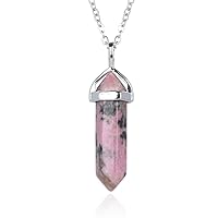 1pc Natural Gemstone Bullet Pendant Necklace Healing Crystal Stone Quartz Reiki Chakra Energy Rock 18 Inch Hypoallergenic Tarnish Resistant Women Men Jewellery