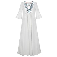 Women Casual Large Size Loose Temperamental Mid-Sleeve Embroidered Dress