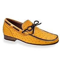Handmade Men's Loafer Shoes in Yellow Ostrich Leather