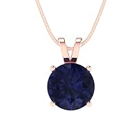 Clara Pucci 1.50 ct Round Cut Designer Simulated Blue Sapphire Solitaire Pendant Necklace With 16