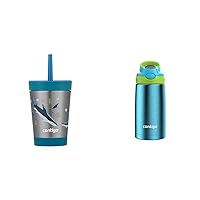 Contigo Kids Spill-Proof Tumbler with Leak-Proof Lid and Straw, 12oz Vacuum-Insulated Stainless & Aubrey Kids Stainless Steel Water Bottle with Spill-Proof Lid