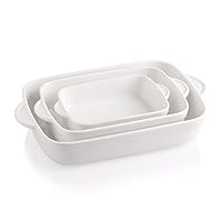 Sweejar Ceramic Baking Dish, Non-Stick Roasting Pan with Handles, Rectangular Lasagna Pan for Cooking, Kitchen, Cake Dinner, Banquet and Daily Use, 13 * 9 Inches, Set of 3 (White)