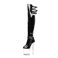 8Inch Gothic Over The Knee Boots 20cm Belt Buckle Thin Heels Patent Leather Strip Pole Dance Round Toe Sexy Fetish Crossdress