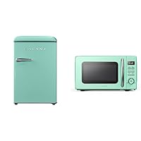 Galanz GLR25MGNR10 Retro Compact Refrigerator, Green, 2.5 Cu Ft & GLCMKZ09GNR09 Retro Countertop Microwave Oven with Auto Cook & Reheat, Defrost, Quick Start Functions, 9 cu ft, Green