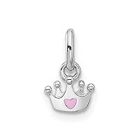 JewelryWeb 925 Sterling Silver Rhodium Plated for boys or girls Crown With Enamel Love Heart Pendant Necklace Measures 11.25x6.9mm Wide 1.05mm Thick