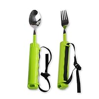 Anti-Shake Cutlery Fork & Spoon Set Flexible Swivel Tablewares Spill-Proof Curved Adaptive Eating Utensils for Parkinsons Tremors Arthritis Elderly Disabled Rehabilitation(Green)