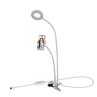 Selfie Ring Light with Cell Phone Holder Stand for Live Stream/Makeup, LED Camera Lighting [3-Light Mode] with Flexible Arms Compatible with All Cellphone Models and Android Phones (White)