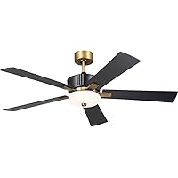 Kichler 56 Inch Icon 5 Blade LED Indoor Ceiling Fan with Etched Cased Opal Glass in Satin Black with Natural Brass Details