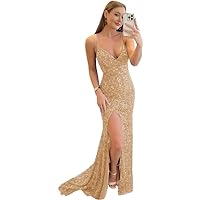 Marmaid Prom Dresses for Women 2024 Sequined Wedding Dress Guest Dresses for Bridesmaids with Slit
